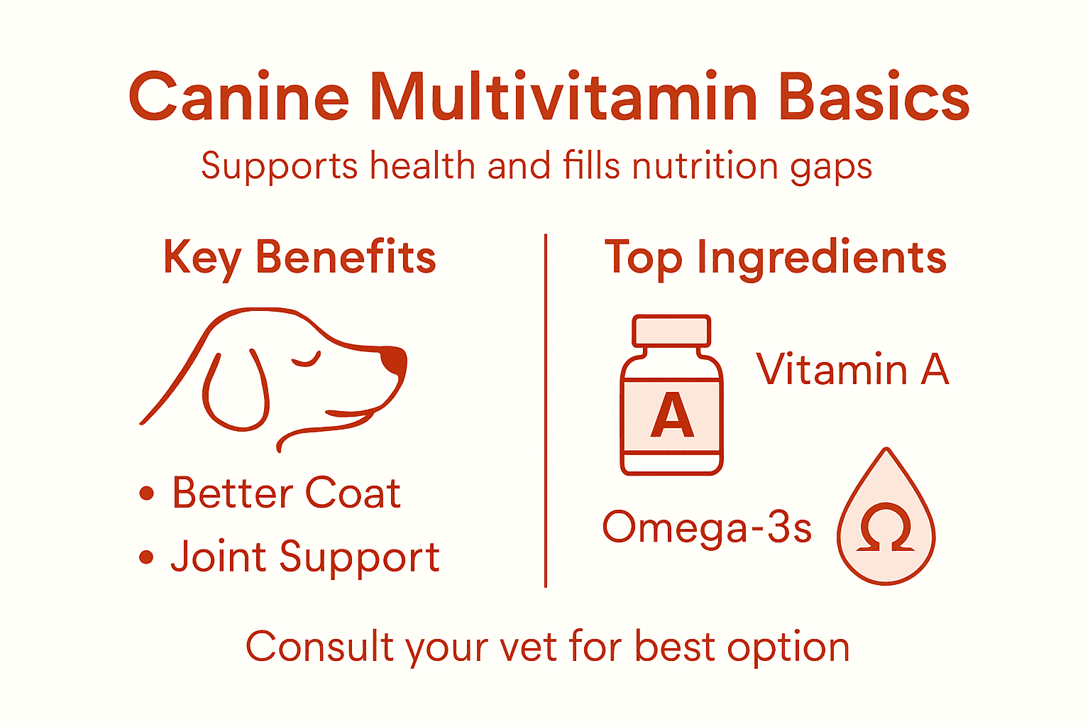 Infographic on canine multivitamin benefits and ingredients