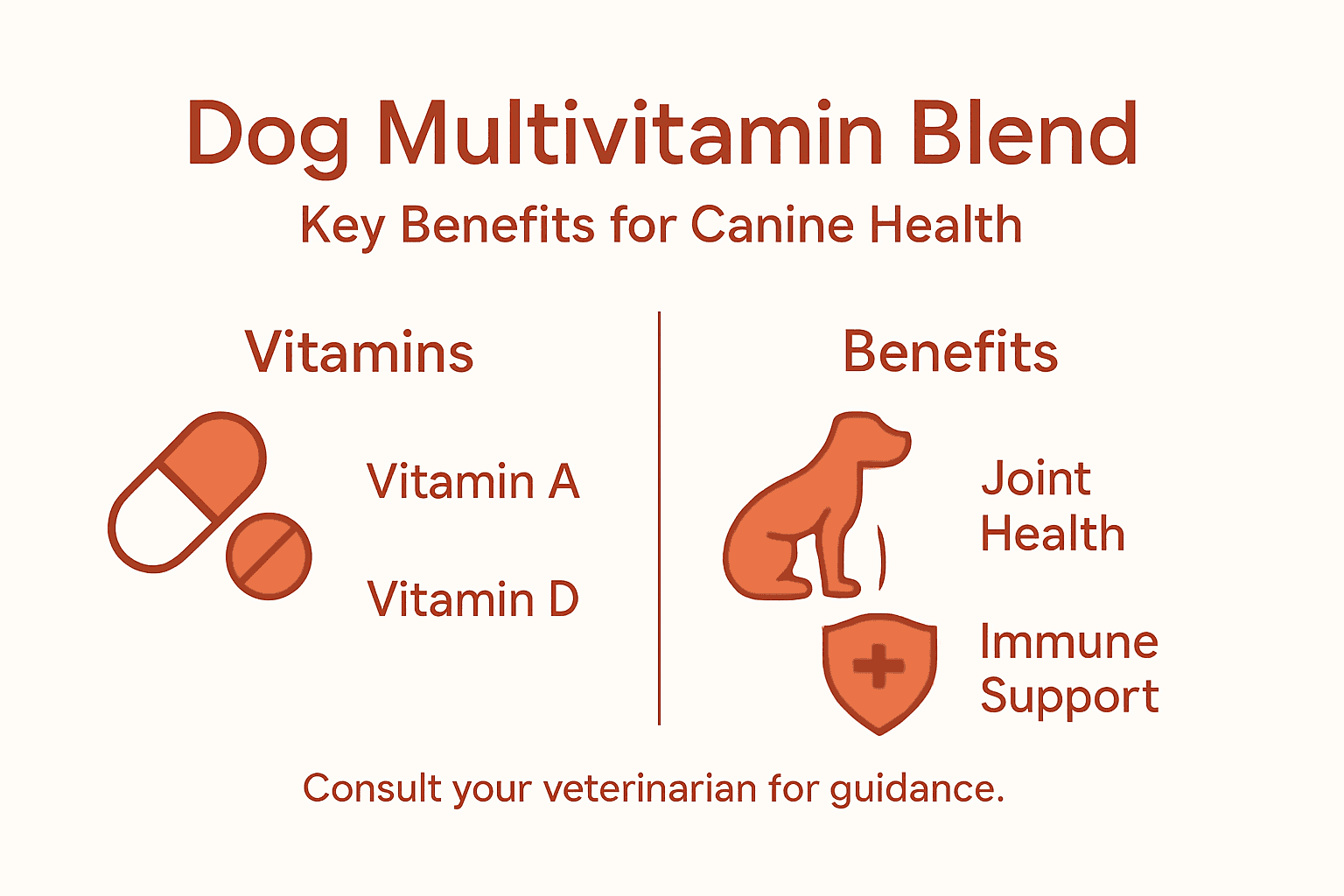 Infographic of dog multivitamin blend key benefits