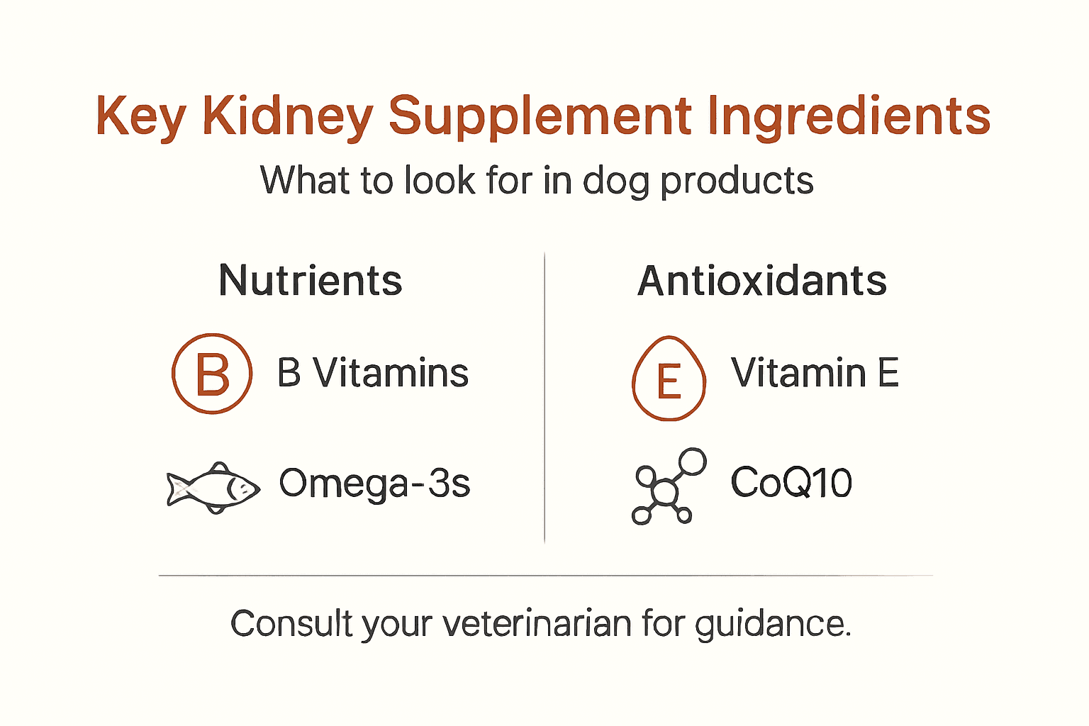 Infographic of kidney supplement ingredients for dogs
