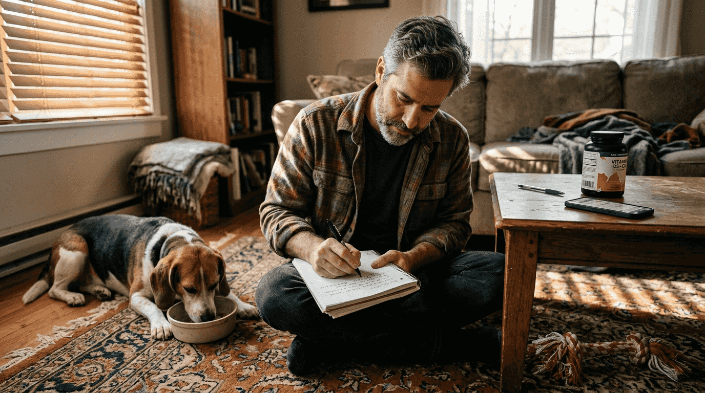 Owner recording supplement details on notebook