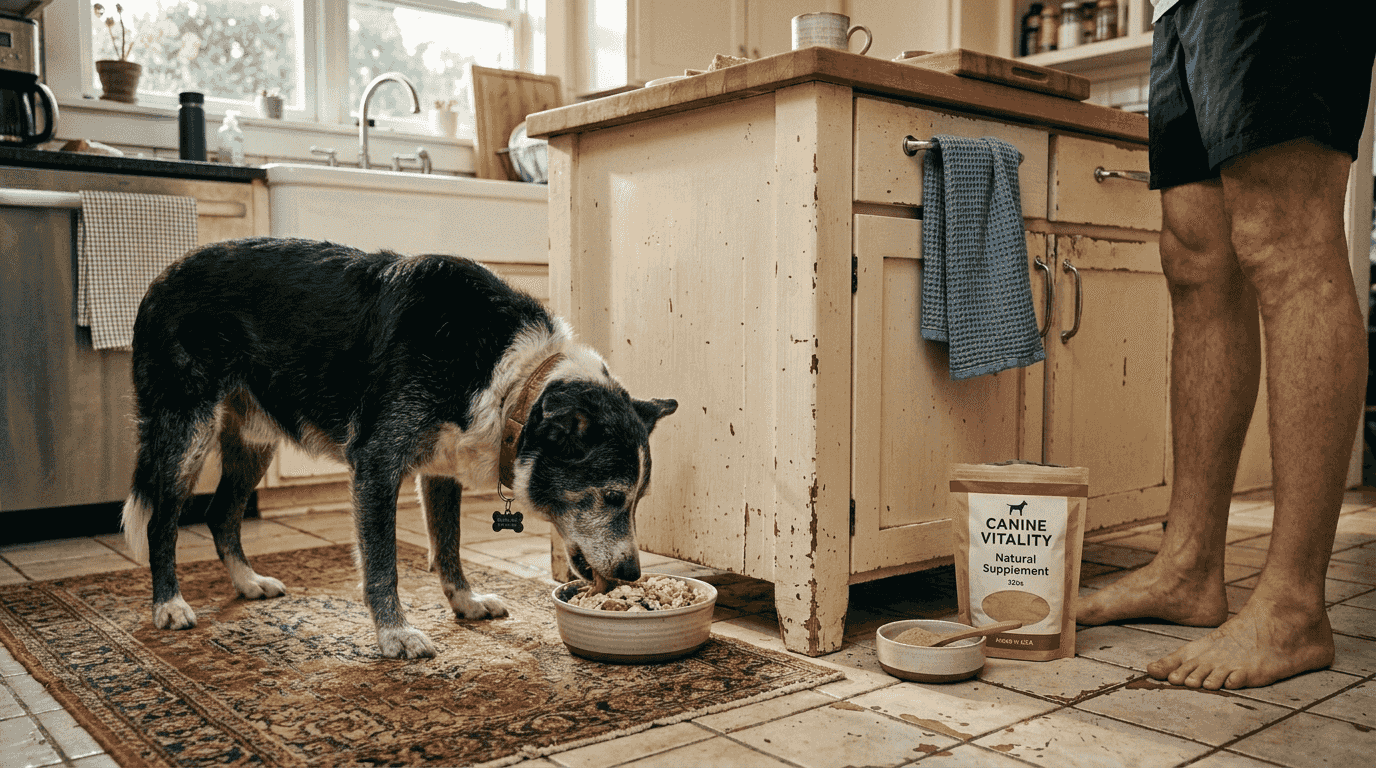 Senior dog eating natural homemade meal