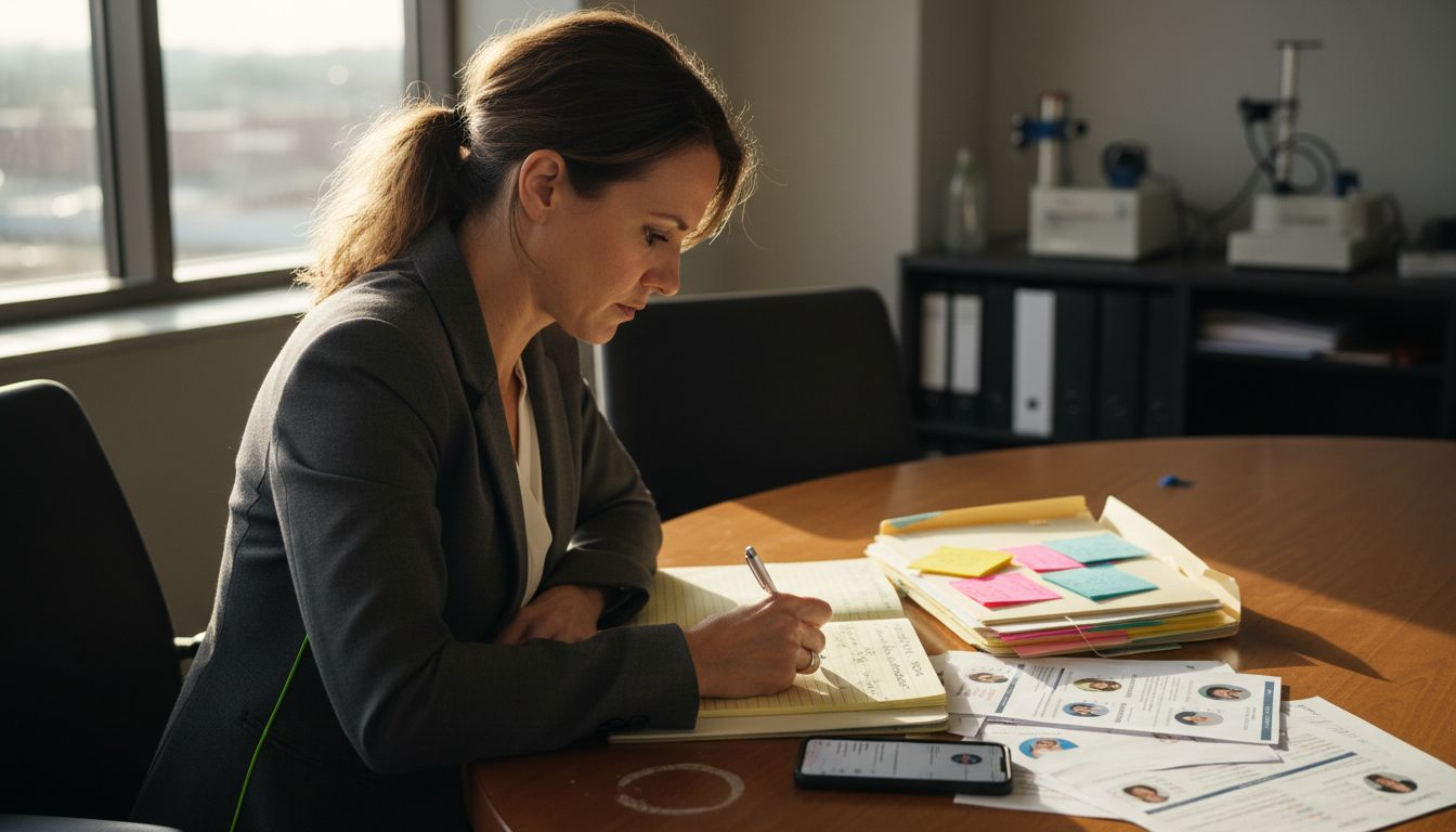Businesswoman performing deep contextual research
