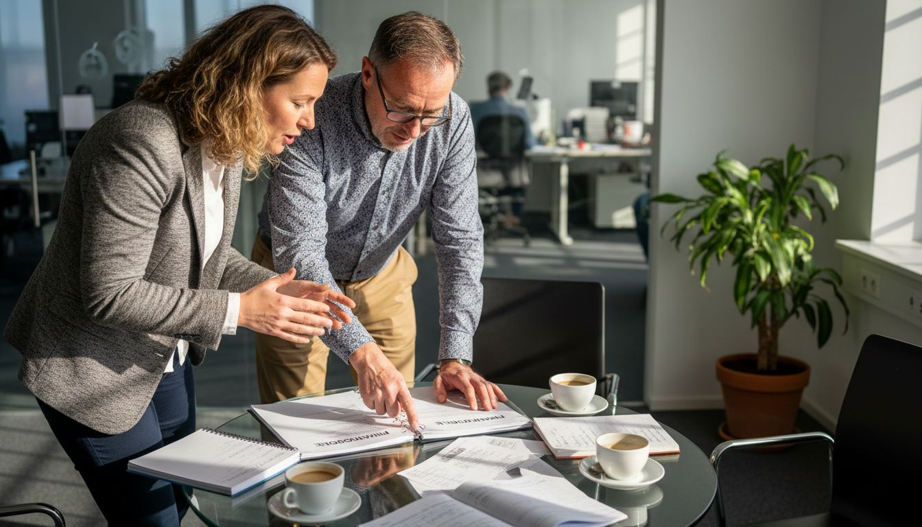 Mitarbeitende tauschen sich über gezielte B2B-Ansprachen und passende Zielgruppenprofile aus.