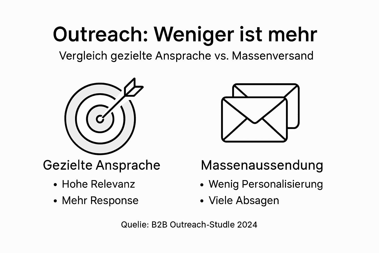 Die Infografik veranschaulicht die Unterschiede zwischen personalisiertem und breit gestreutem Outreach.