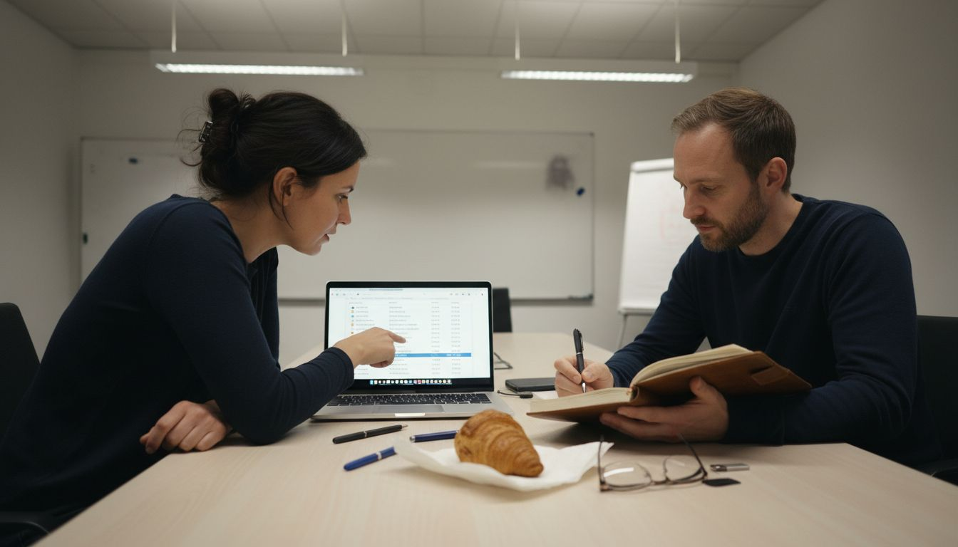 Im Besprechungsraum arbeiten Kollegen gemeinsam an einer E-Mail-Kampagne.