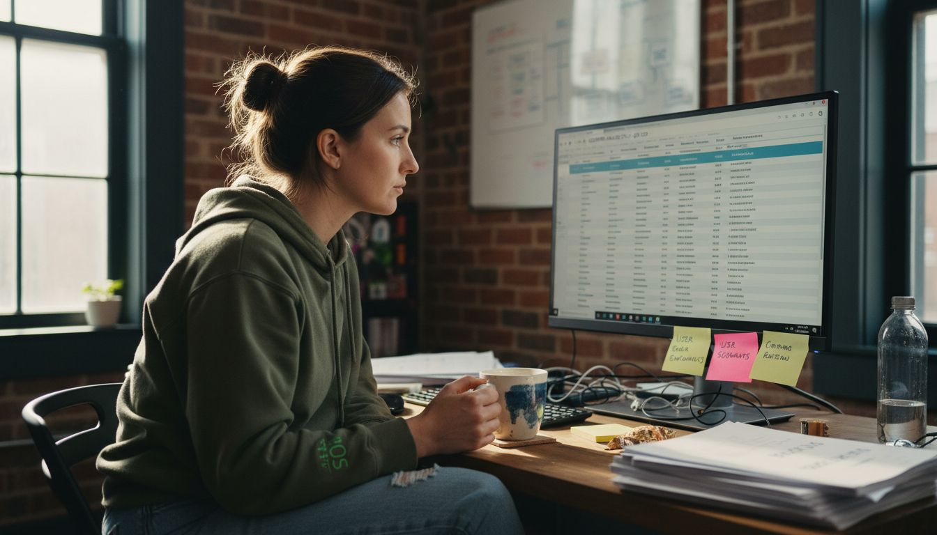 Founder reviewing customer spreadsheets workspace