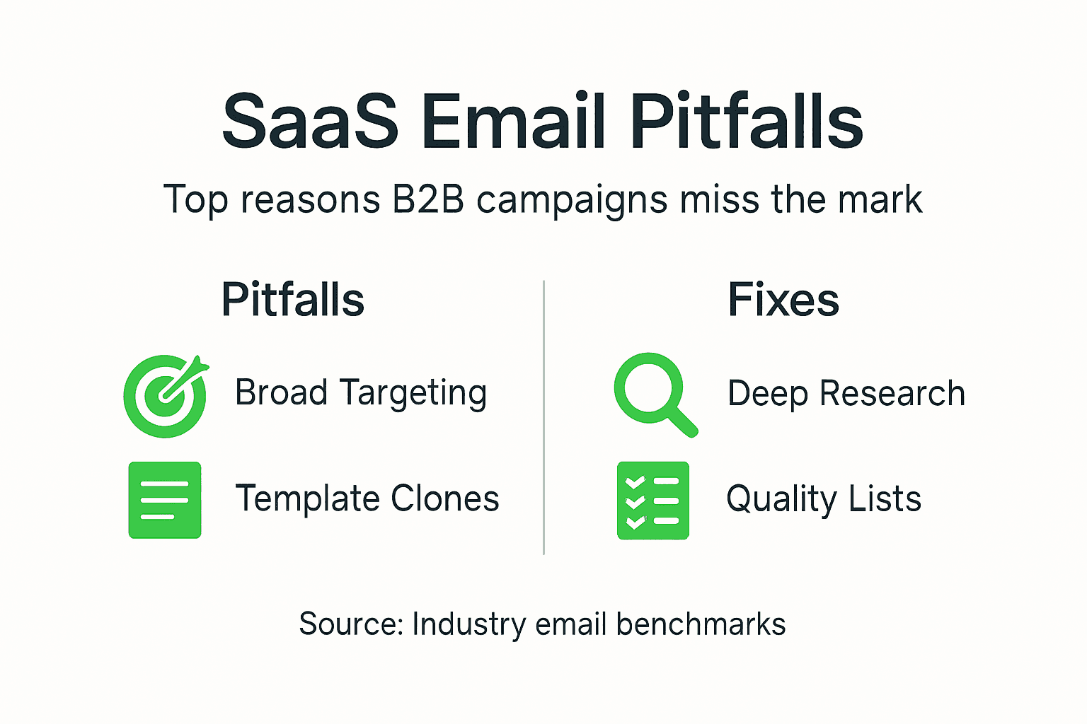 Infographic showing SaaS email pitfalls and fixes