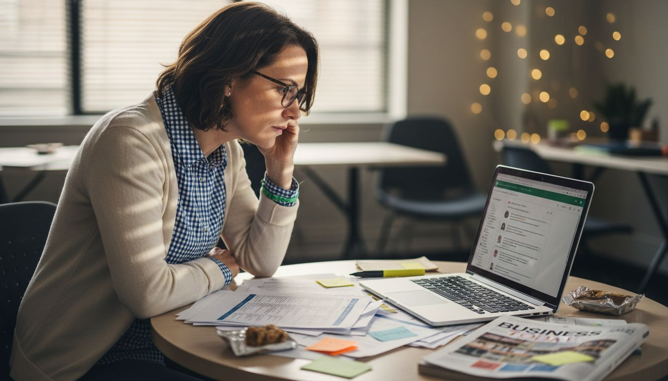 Woman researching prospects for b2b outreach