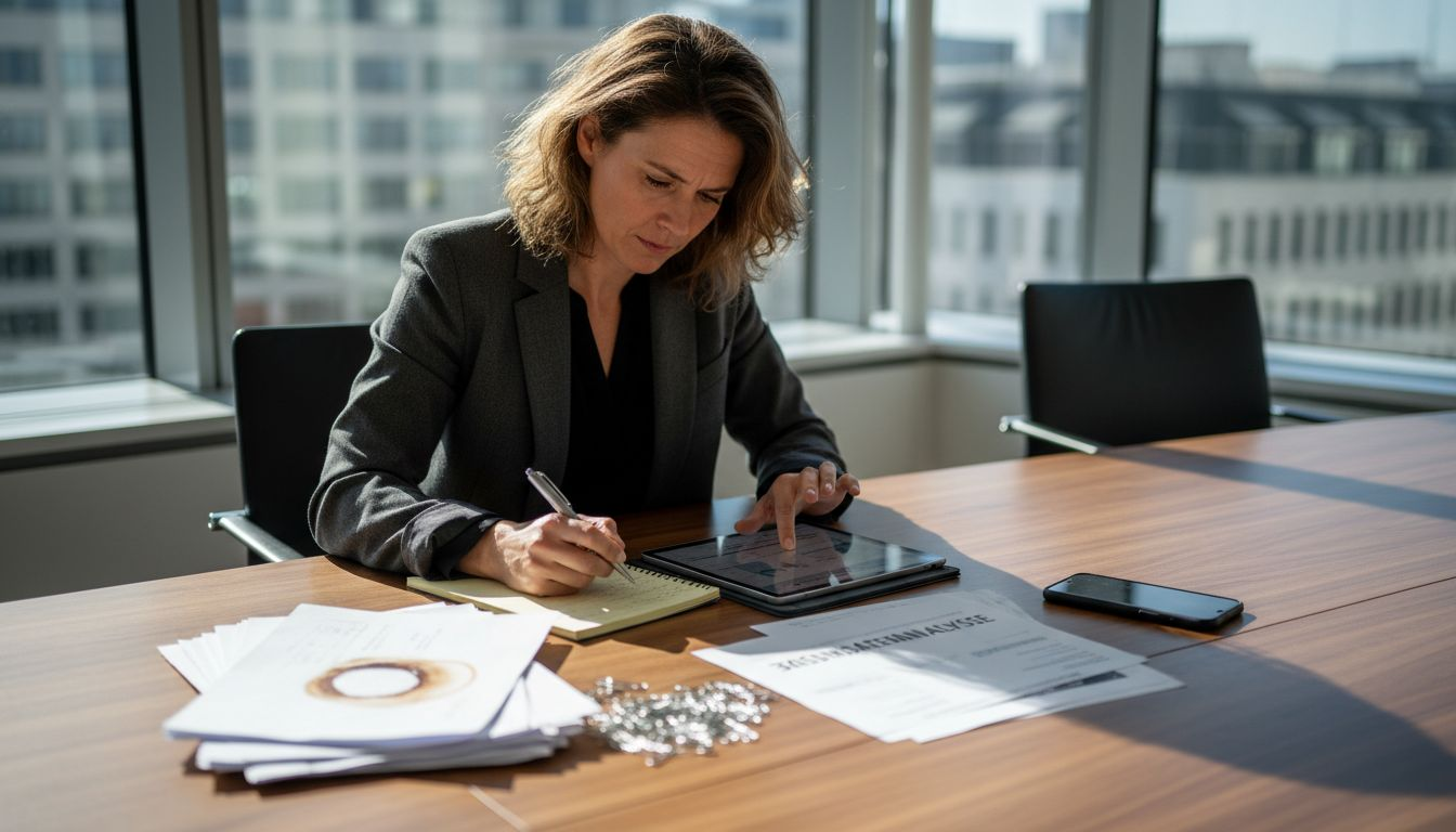 Eine Unternehmerin beschäftigt sich intensiv mit der Analyse ihrer Zielgruppen, um herauszufinden, welche Kunden am besten zu ihrem Angebot passen.