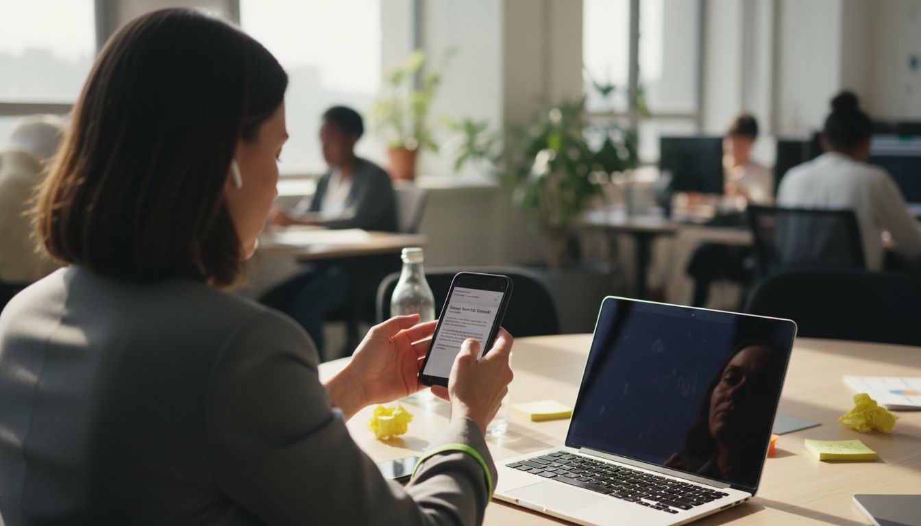 Executive reacts to generic cold email on phone