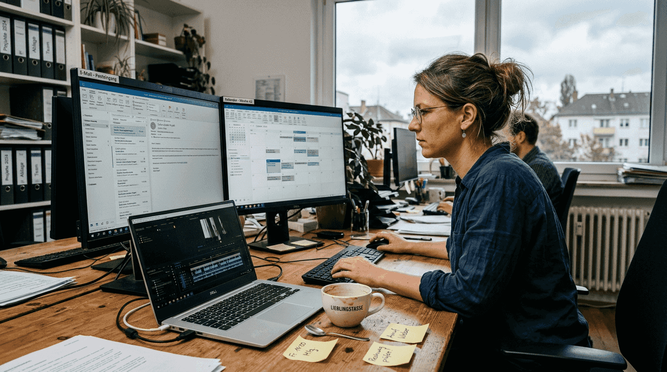 Eine Mitarbeiterin bereitet eine E-Mail-Serie für die Kontaktaufnahme mit potenziellen Kunden vor.