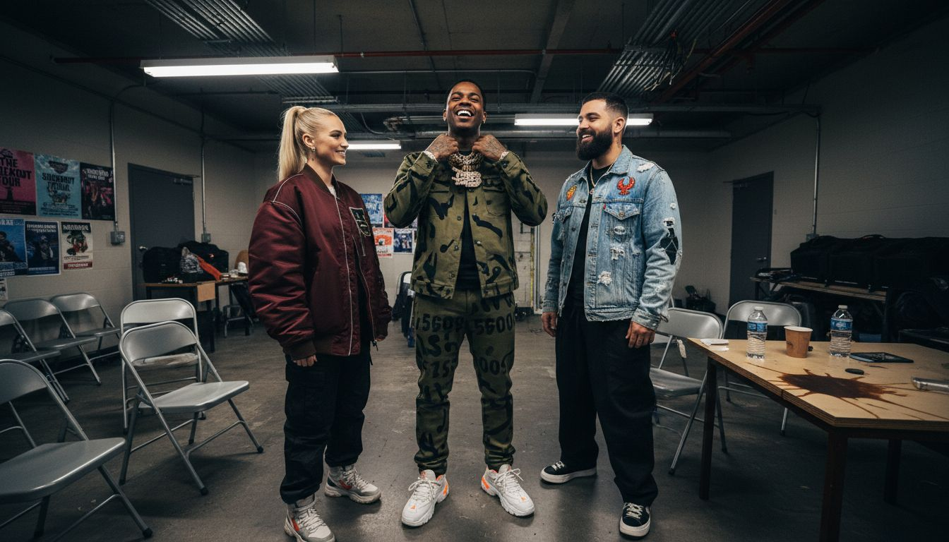 Celebrity and designers in streetwear backstage