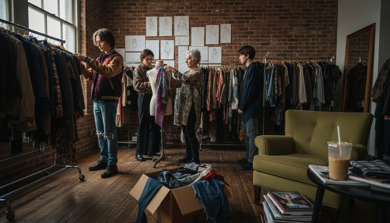 Mixed-age group in candid fashion studio scene