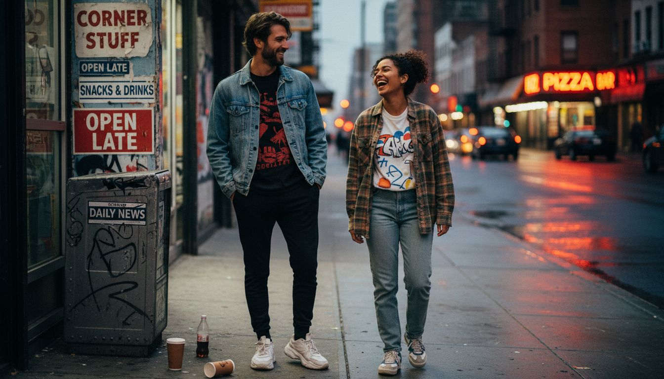 Friends in layered graphic tee outfits streetwear