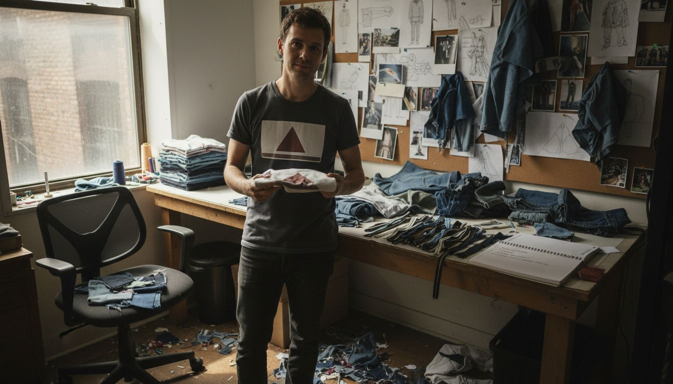 Designer examining streetwear garment samples