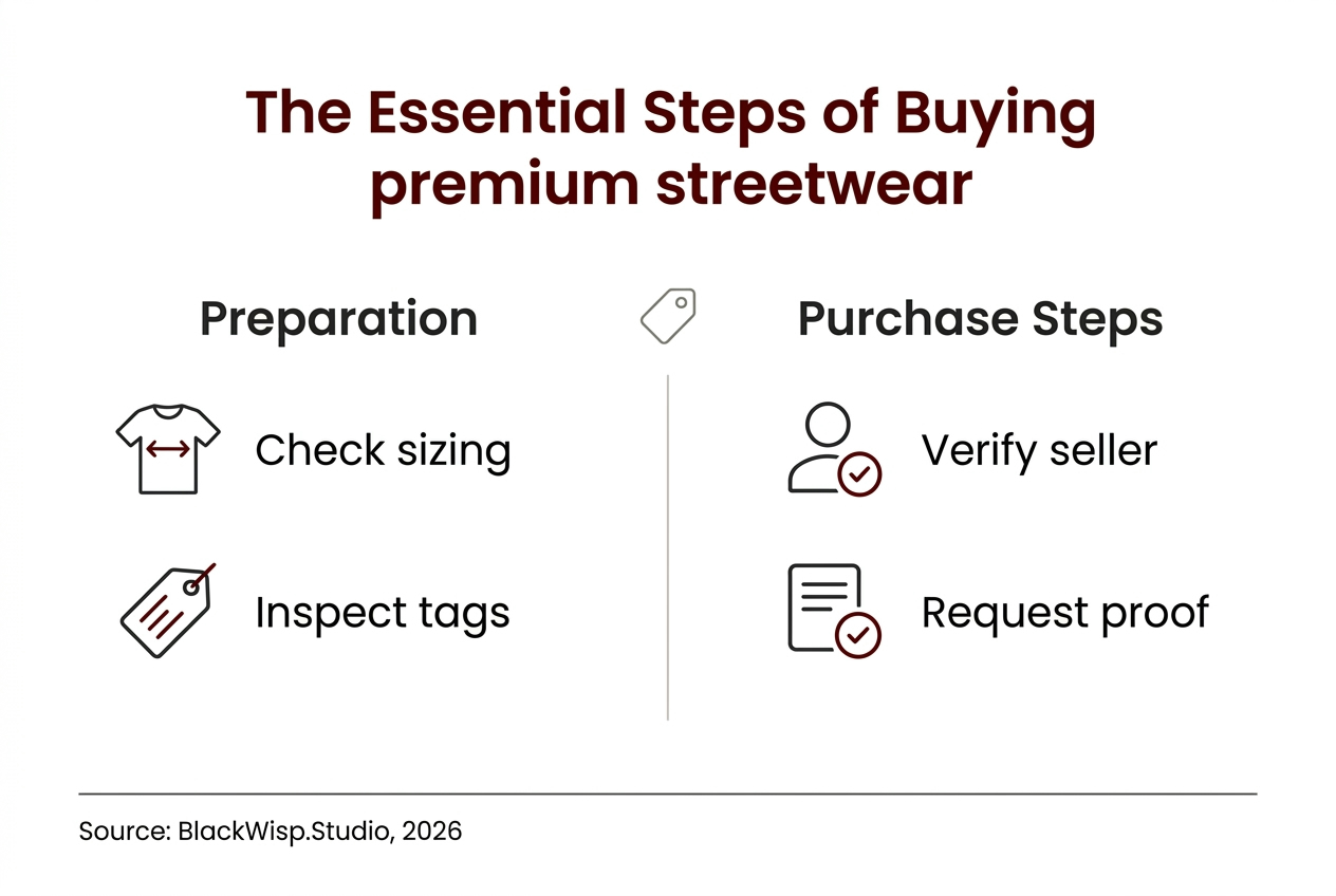 Minimalist steps infographic on streetwear buying