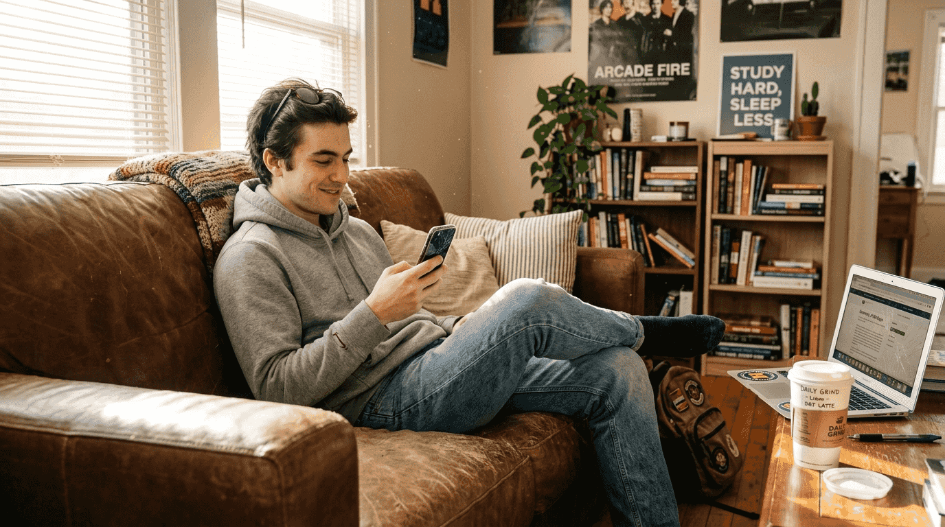 Relaxed student in classic pullover hoodie