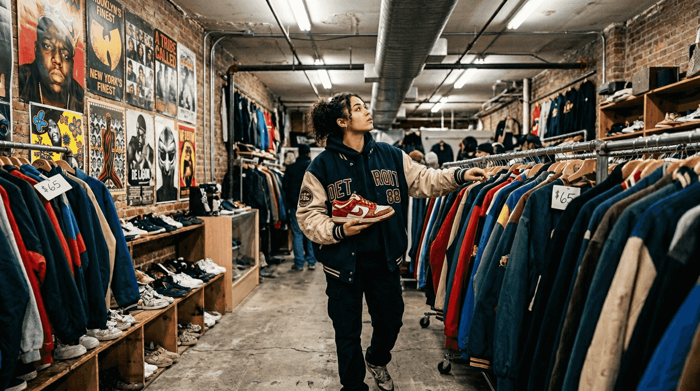 Youth shopping vintage streetwear store interior