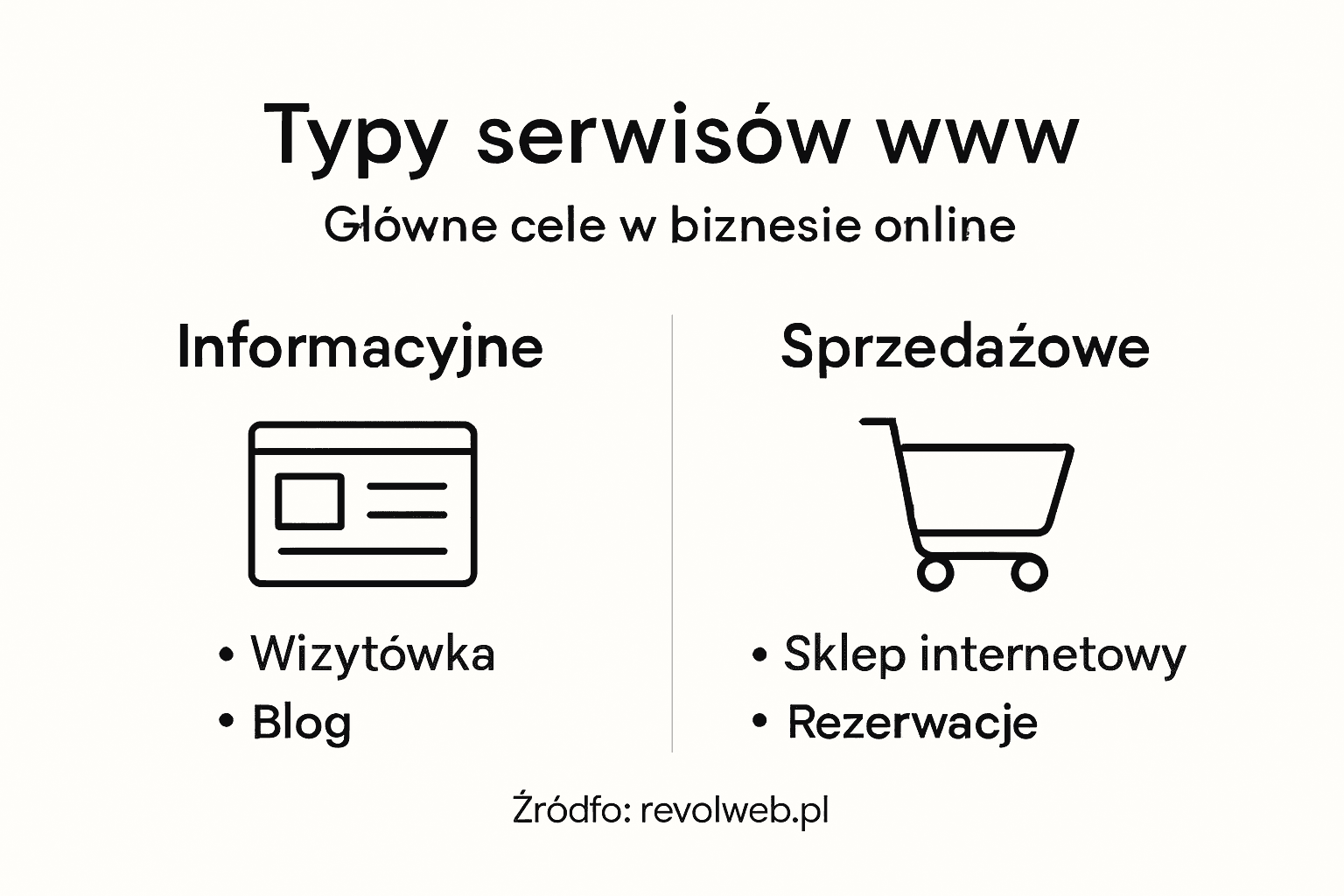 Infografika: Przegląd rodzajów stron internetowych dla firm