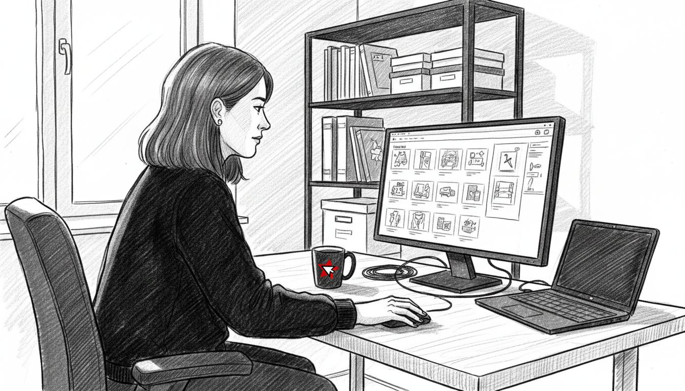 Właścicielka sklepu online dogląda swojej strony internetowej, pracując przy komputerze.