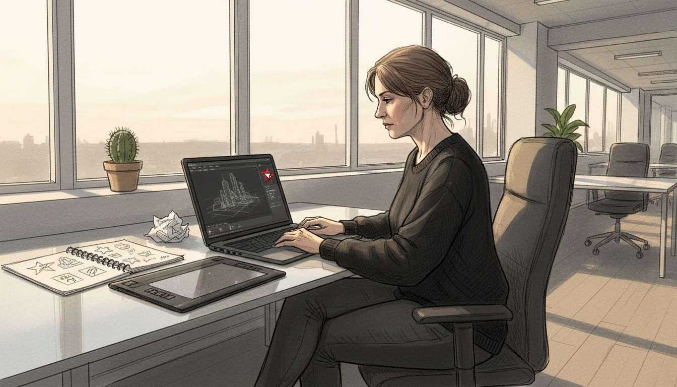 W biurze grafik zajmuje się tworzeniem animacji trójwymiarowych.