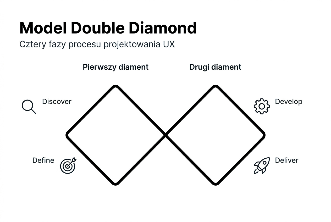 Grafika przedstawiająca model Double Diamond w projektowaniu UX