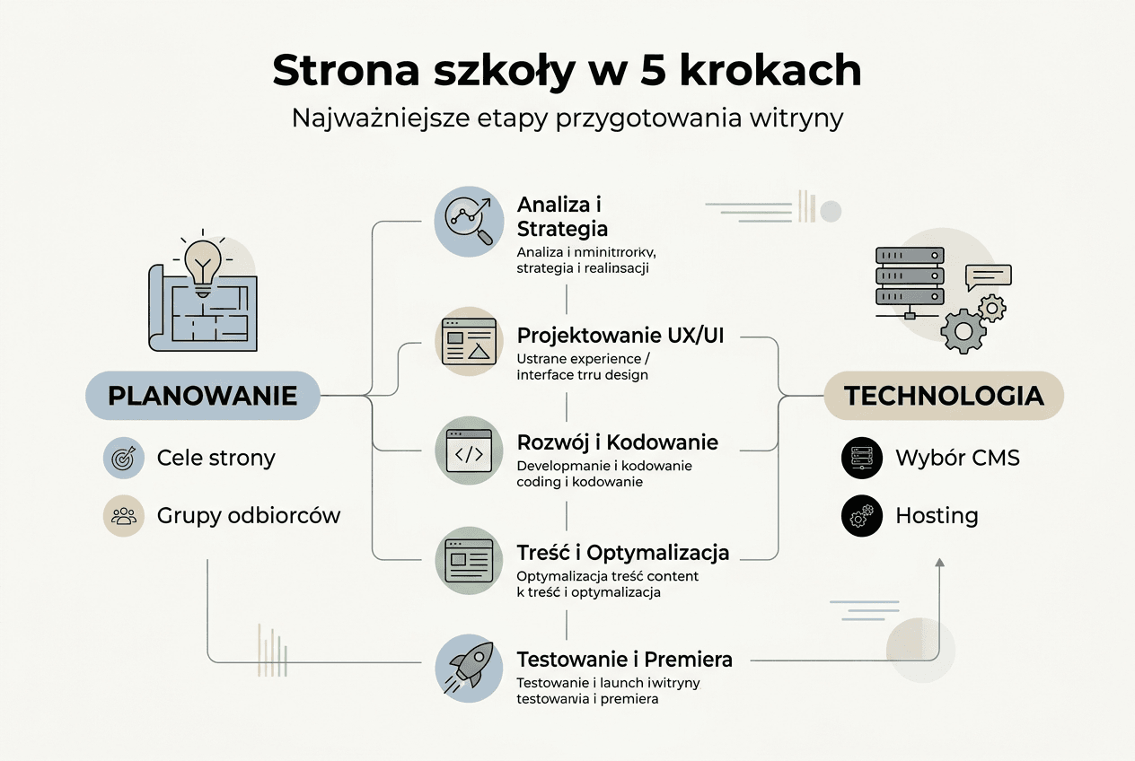 Na infografice zobaczysz krok po kroku, jak powstaje strona internetowa dla szkoły.