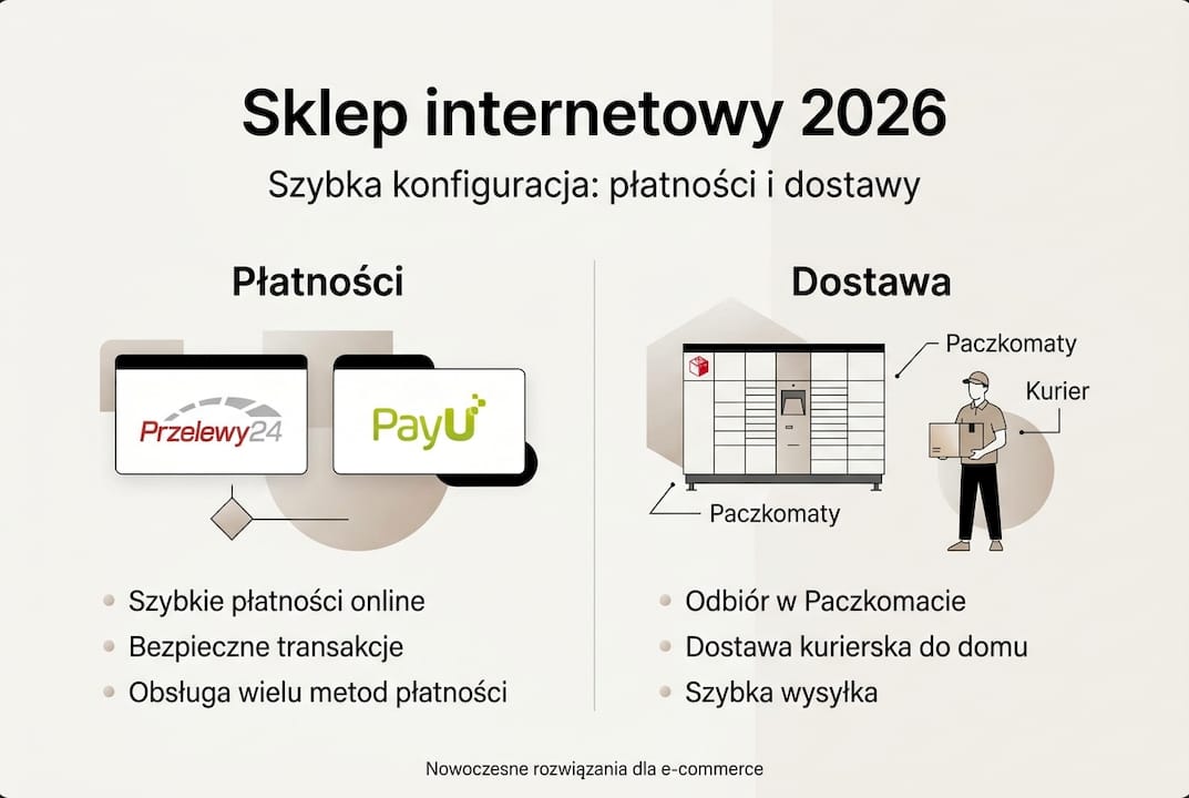 Przejrzysta infografika przedstawiająca dostępne opcje płatności i sposoby dostawy w naszym sklepie