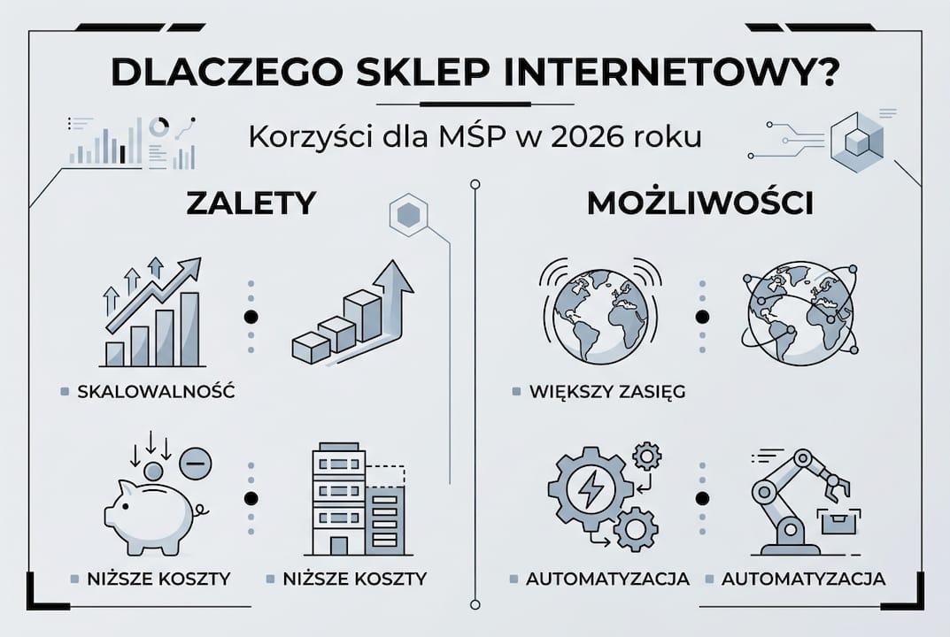 Infografika pokazująca, dlaczego warto prowadzić sklep internetowy