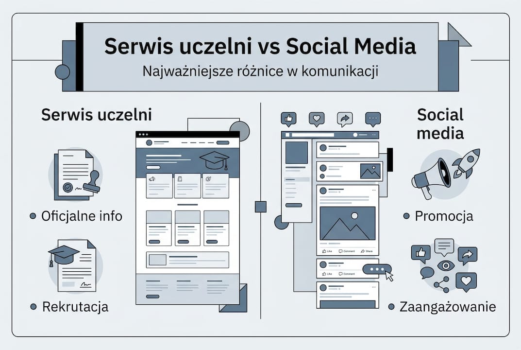 Infografika: Jak wypada strona internetowa uczelni na tle mediów społecznościowych?