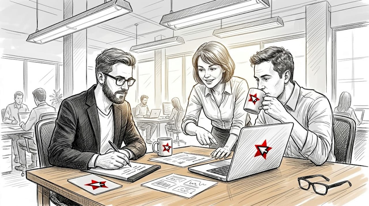 Zespół analizuje projekt strony internetowej dla małej firmy