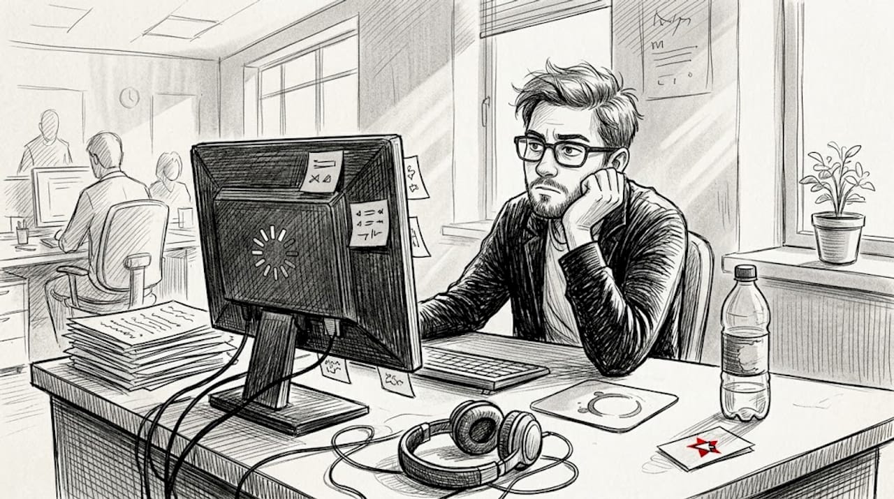 Pracownik zirytowany wolnym ładowaniem się strony internetowej
