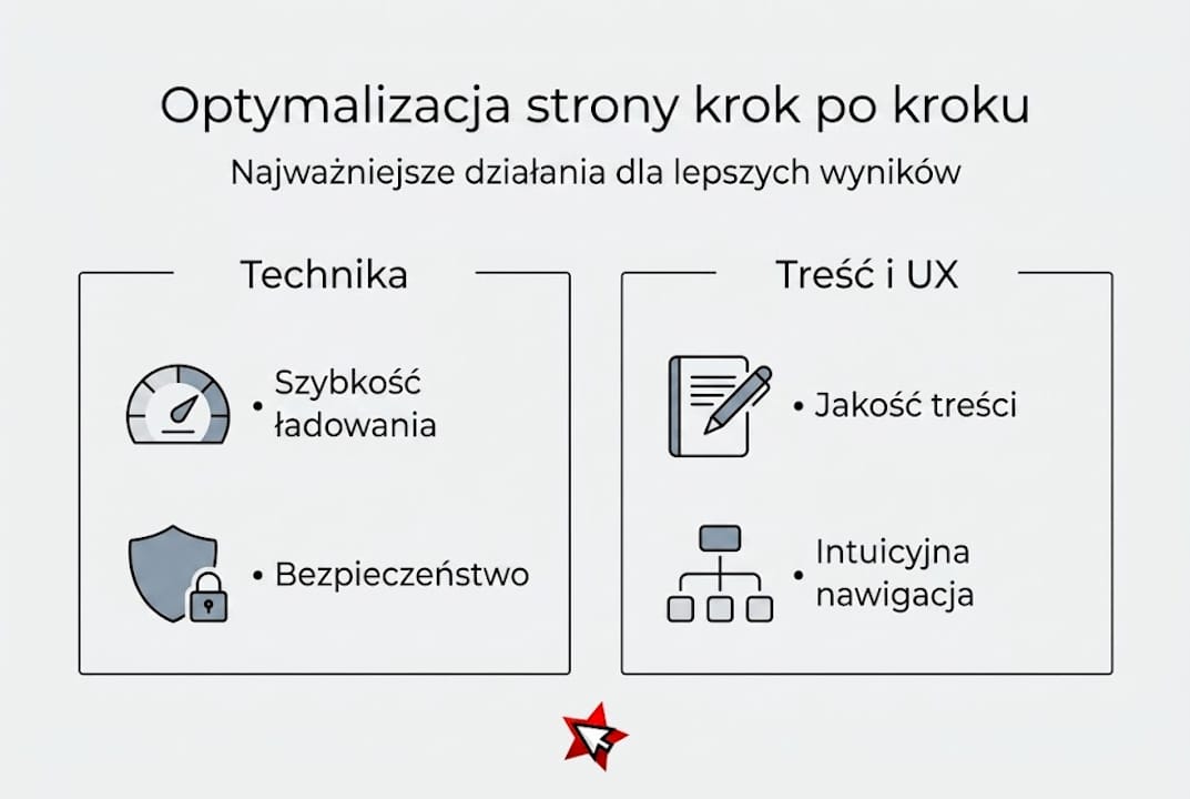 Infografika przedstawiająca etapy skutecznej optymalizacji strony WWW