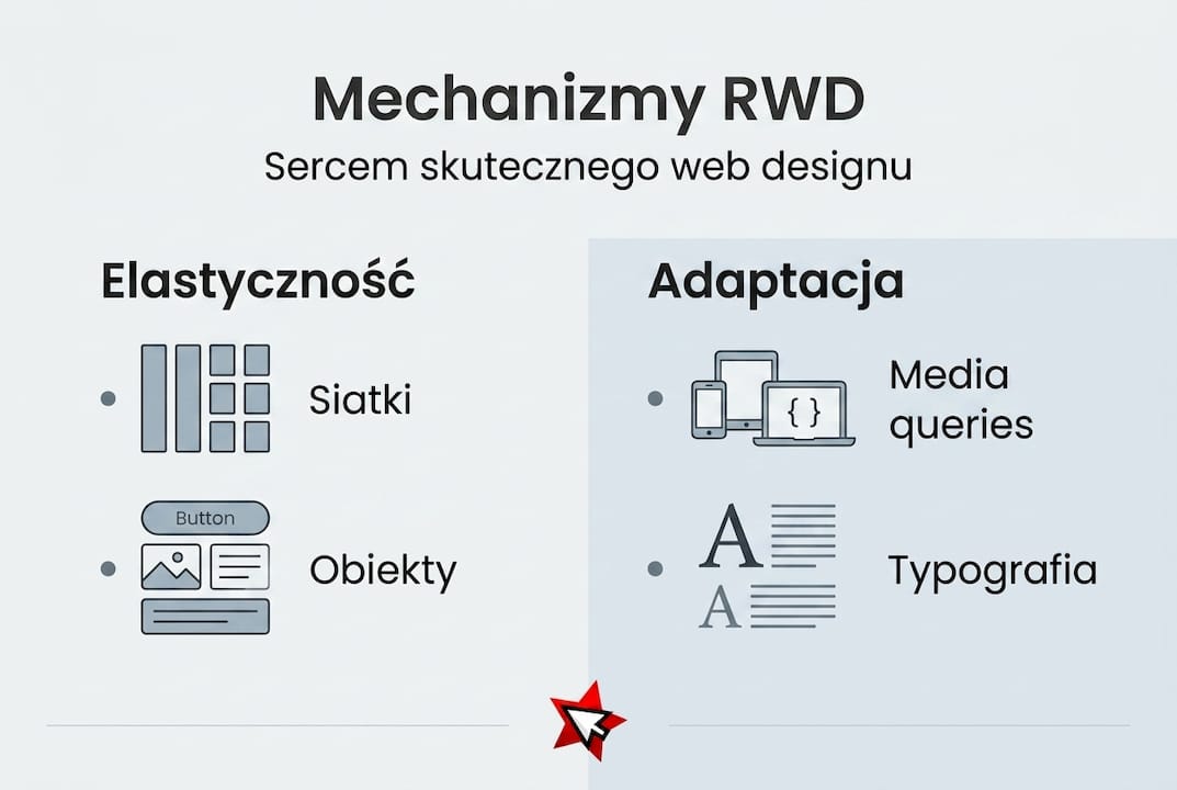 Infografika przedstawiająca kluczowe zasady responsywnego projektowania stron internetowych