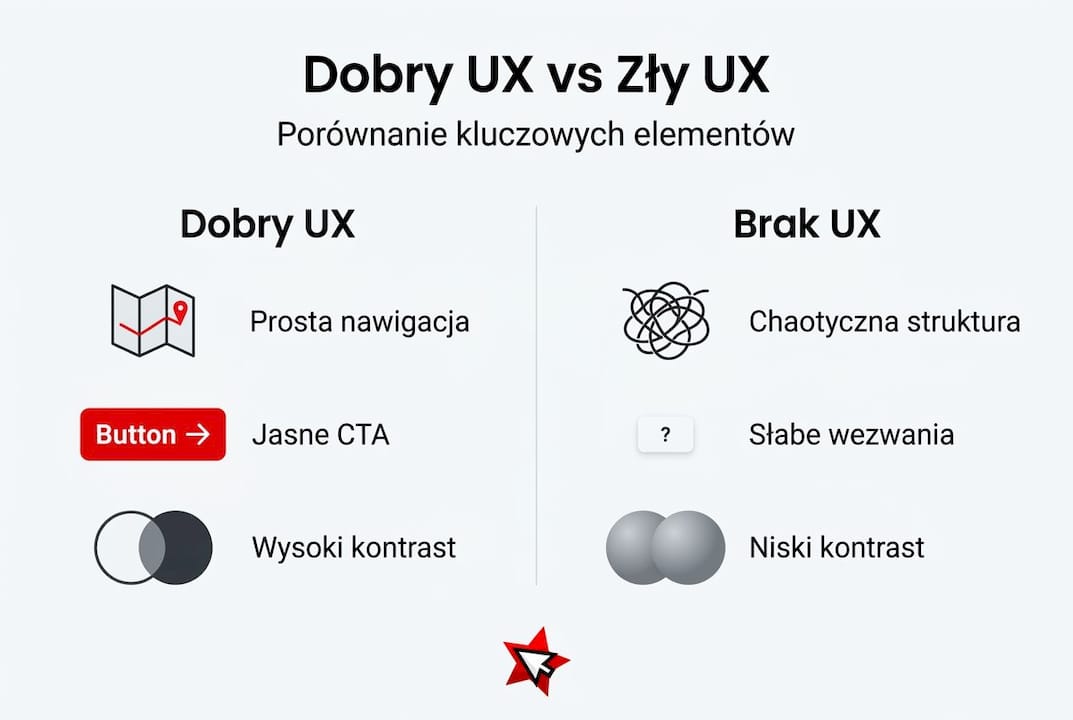 Infografika pokazująca różnice między dobrze a źle zaprojektowanym doświadczeniem użytkownika