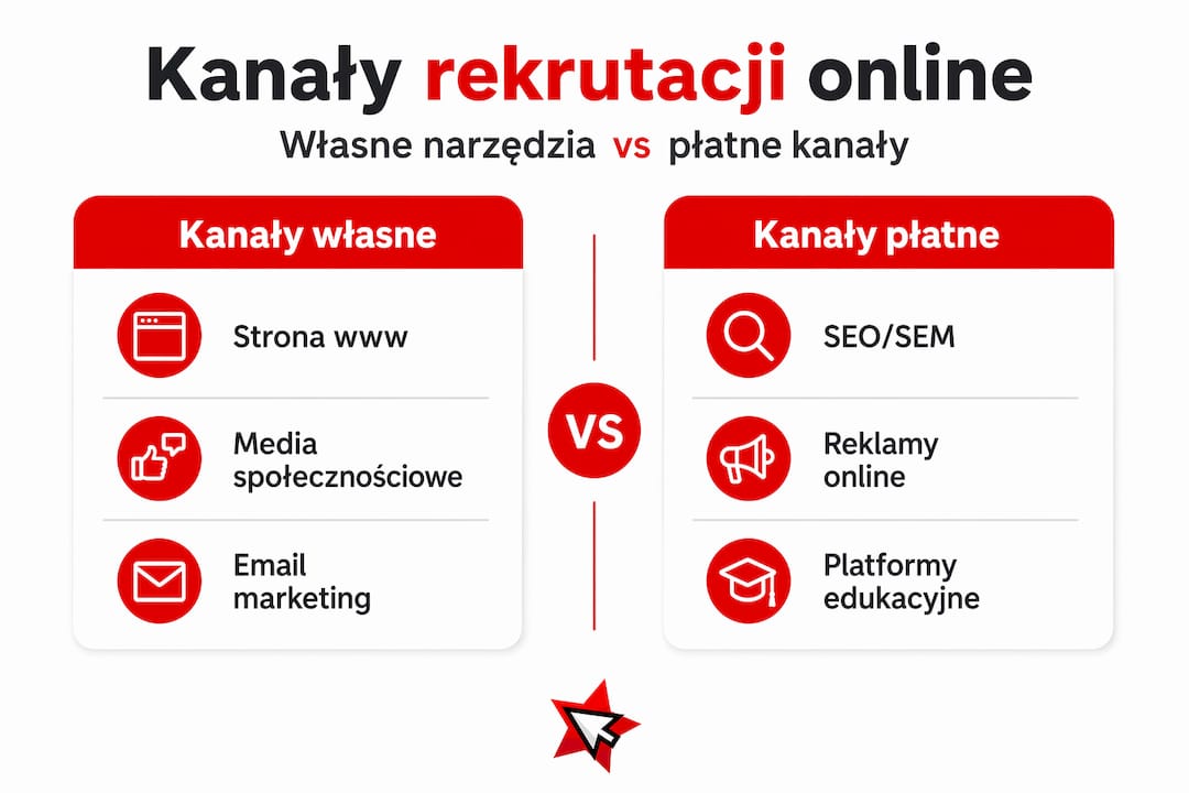 Infografika przedstawiająca różne sposoby, w jakie uczelnia może promować się w internecie