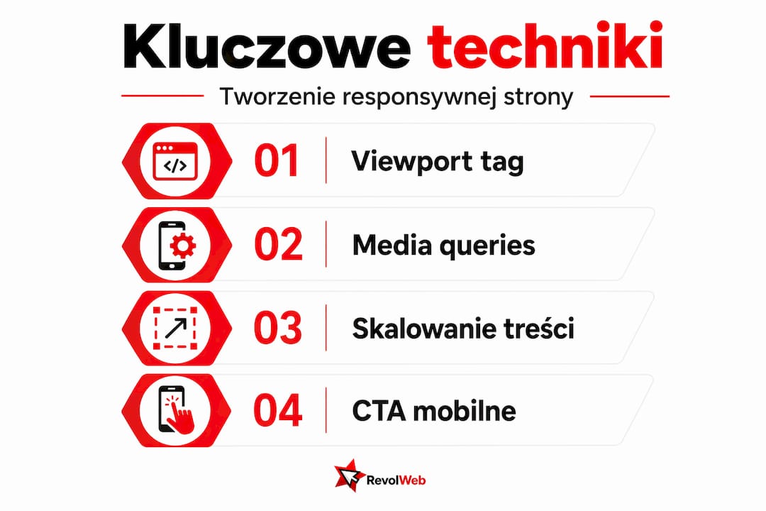 Infografika przedstawiająca najważniejsze metody projektowania responsywnych stron internetowych