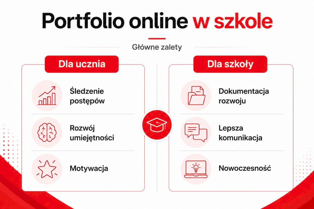 Infografika: jakie korzyści z prowadzenia portfolio online mają uczniowie i szkoły?