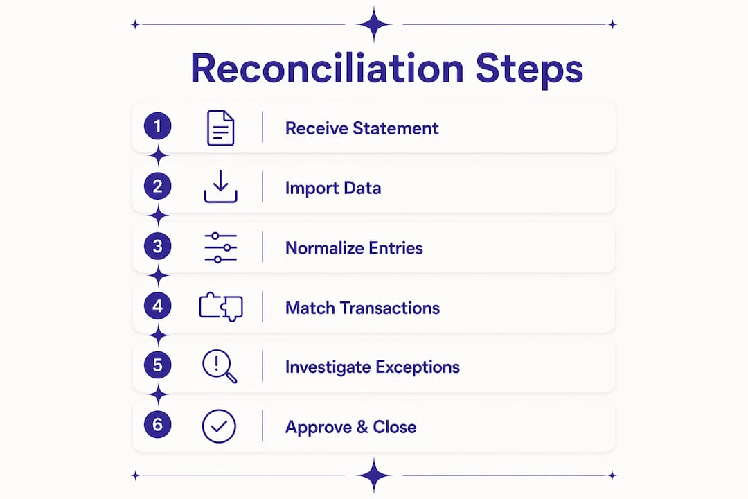 Infographic showing supplier statement reconciliation steps