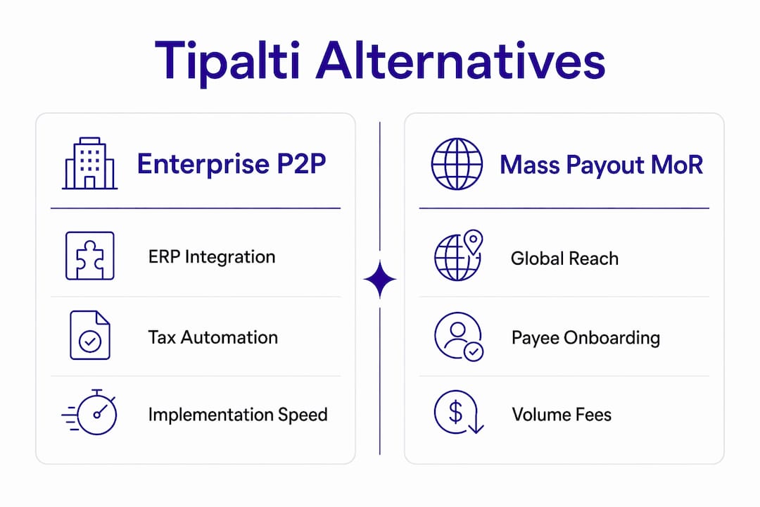 Infographic comparing Tipalti alternatives in two categories