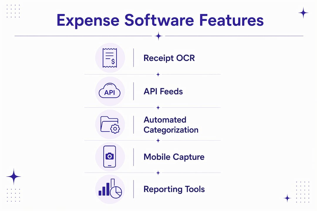 Infographic illustrating key expense software features