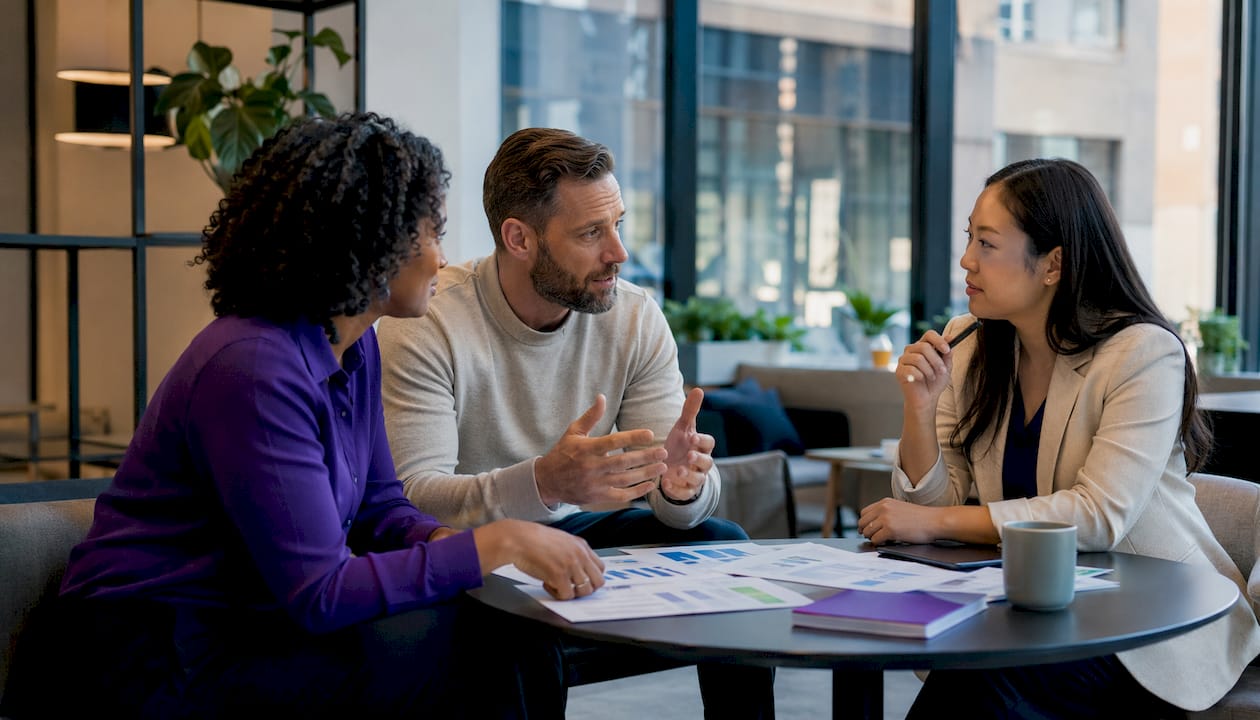 Finance team discussing accounts receivable software