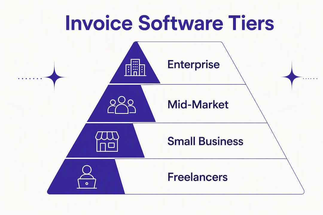 Infographic illustrating invoice software tiers for finance teams