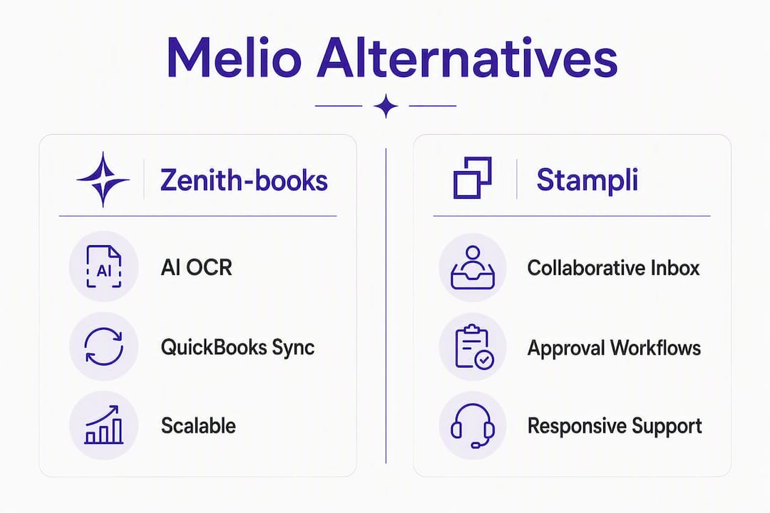 Infographic comparing Melio alternatives with key features