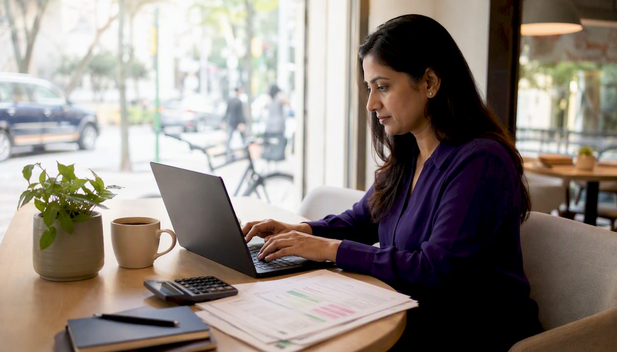 Accountant working on month end financial close at home office