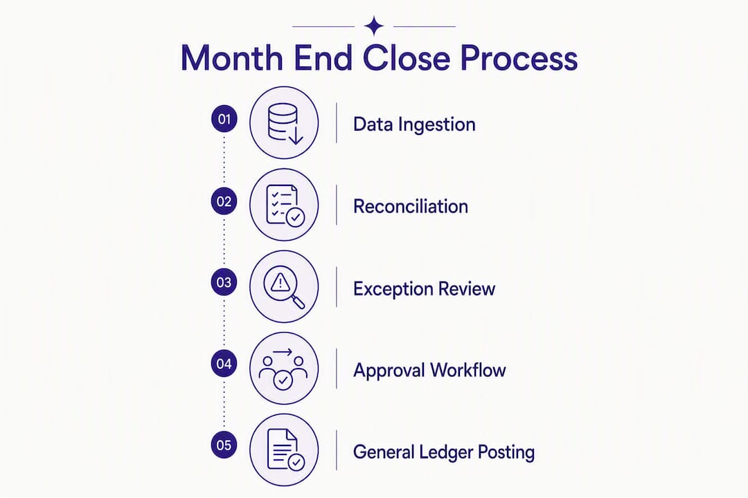 Infographic showing month end close automation process steps