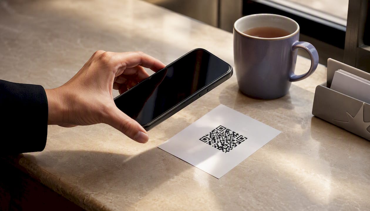 Hand scanning printed invoice QR code