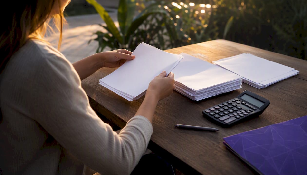 Hands sorting invoices on professional desk