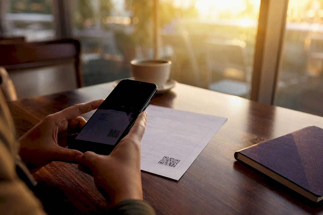 Hands scanning invoice with smartphone