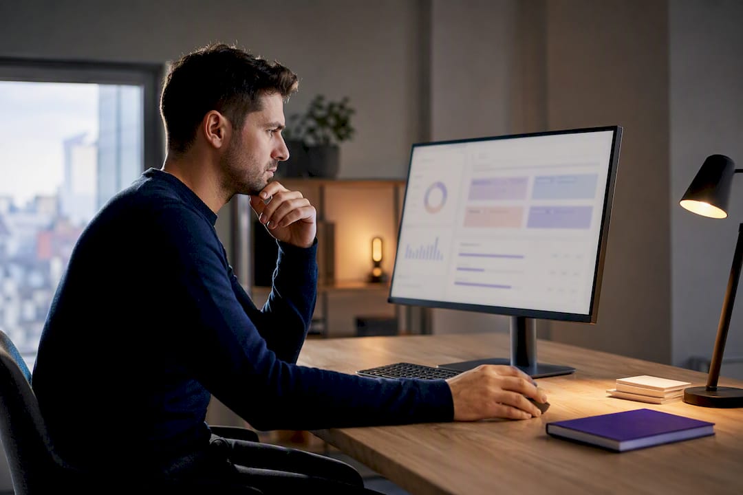 Analyst reviewing continuous close progress dashboard